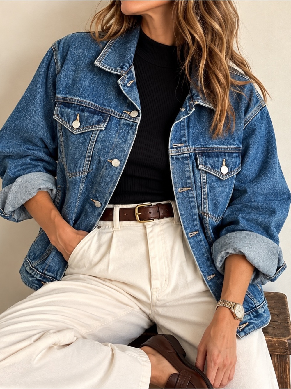 Vintage 90s Gloria Vanderbilt Denim Trucker Jacket Oversized Blue Jean L